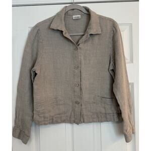 VTG Eileen Fisher Jacket Oatmeal Linen Blend Boxy Lagenlook EUC Waffle SEE PICS